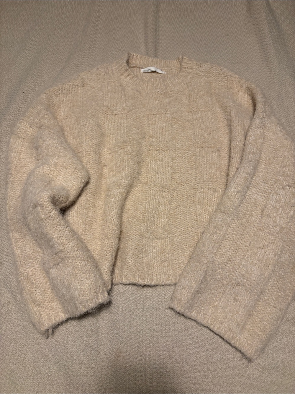 OAK + FORT Cream fuzzy Crewneck Sweater